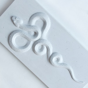 White Snake Bas-Relief Tile: 3D Wall Sculpture, Modern Art Panel