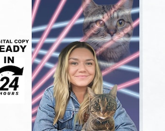 Custom 80s Retro-Inpired Portrais, Captures Pets and Owners in a Unique way, Pets Portrait, Pets Denin + 80's Lazer Retro  Portrait