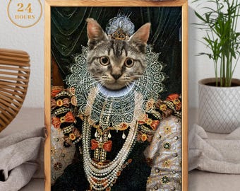 Custom Queen Elizabeth I Royal Pet Poster | Renaissance Pet Portrait | Cat Dog Portrait | Renaissance | Armada Pet Portrait | Queen Portrait