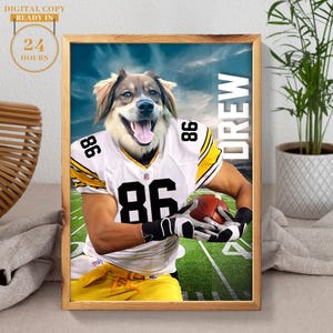 American football, Custom Pittsburgh Steelers, Pet portrait, Football Pet Portrait, Football Gift Idea,Funny football Pet Canvas