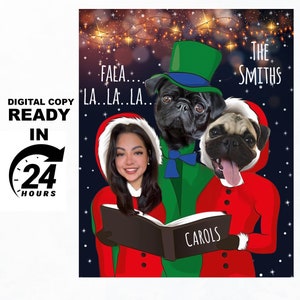 Christmas carols poster from the photo, Funny Gift card, Funny Pet Portrait, Wall decor Portraits, Holiday Christmas card