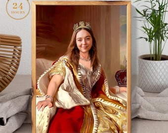 Custom Royal Queen, Prinncess, Duchess Portrait, Classic costume for your Friend, Mom and Sister, Mothers day gift, Birthday Gift