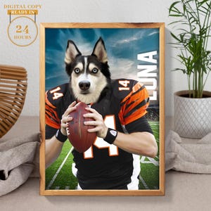 American football, Custom Cincinnati Bengals, Pet portrait, Football Pet Portrait, Football Gift Idea,Funny football Pet Canvas