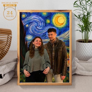 Personalisiertes Paar + Van Gogh Sternennacht Porträt | Ölfarbe Gemälde | Valentinstag Geschenk Paar Porträt | Hochzeitsgeschenk | Geschenk für Familie