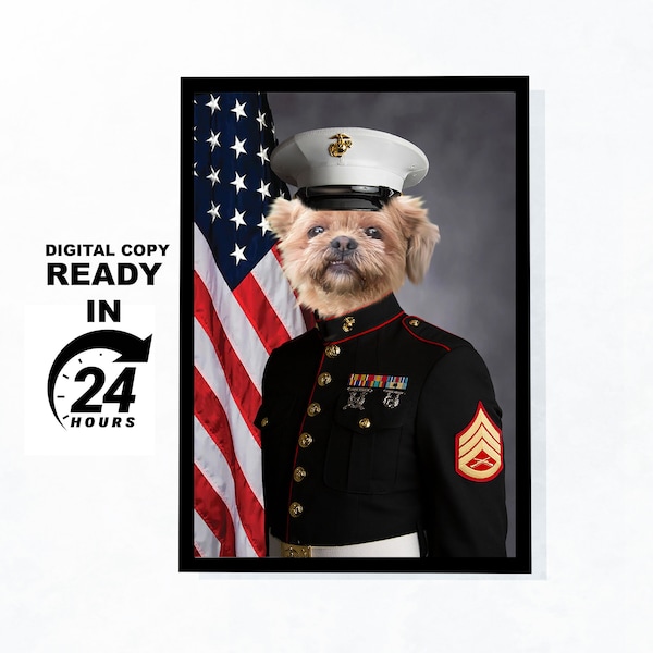 Personalized Military Marine Corps Pet Portrait | Marine Dog Portrait| Marine Corps Gift | Military Dog | Marine Dog Portrait