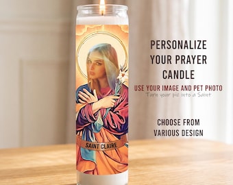 Custom Funny Saint Candle, Personalized Photo Prayer Candle, 18oz Soy Wax Keepsake