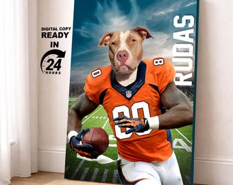 Denver Football Team Pet Portrait, Custom NFL Team, football Fan gift art, Football Gift Idea (Digital Portrait)