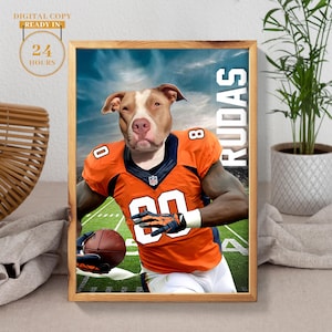American football, Custom Denver Broncos, Pet portrait, Football Pet Portrait, Football Gift Idea,Funny football Pet Canvas