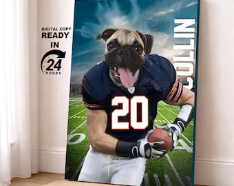 Retrato de mascota del equipo de fútbol americano de Chicago, equipo personalizado de la NFL, regalo artístico para fanáticos del fútbol americano, idea de regalo de fútbol americano (retrato digital)