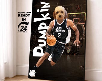 LA Clippers Basketball Team Pet Portrait, Custom NBA Team, Basketball Fan Gift Art, Custom Portrait, Funny Pet Lover Gift (Digital Portrait)