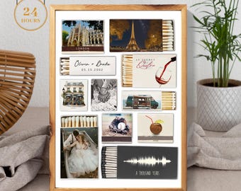 Custom MATCHES Art | Memories Matchbook Print | Unique Customized Match Art | Memorable Anniversary, Memories Illustrated Art Print