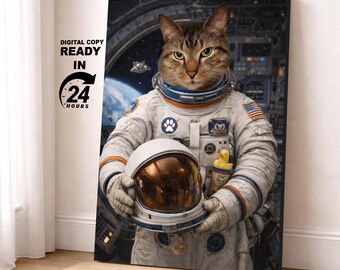 Personalized Astronaut Pet Portrait | Custom Dog Art Gift | Astronaut Gift | Astronaut Cat Portrait | Custom Astronaut
