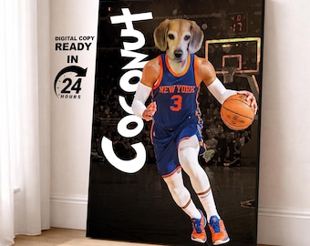 New York Basketball Team Pet Portrait, Custom NBA Team, Basketball Fan Gift Art, Custom Portrait, Funny Pet Lover Gift (Digital Portrait)