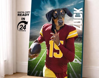 Washington Football Team Pet Portrait, Custom NFL Team, football Fan gift art, Football Gift Idea (Digital Portrait)