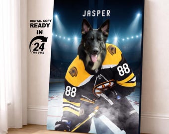 Custom American Boston Hockey, Personalized Hockey Pet portrait (Digital Download)