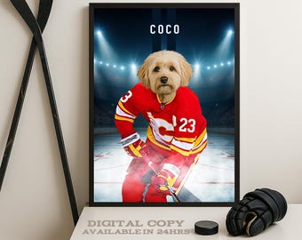 Personalize Calgary Hockey, Personalized Hockey Pet portrait (Digital Download)
