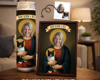 Custom Human and Pet Saint Prayer Candle Label | Funny Candle Label | Digital Copy Only