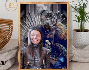 Personalized Iron Thron Fur Portrait inspired, Gift for mom, Funny Pet Gift for friend, GOT Fur poster