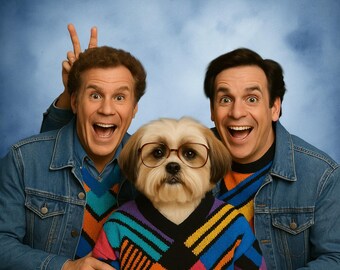Custom Weird Family Pet Portraits in fashion style | Denin + 80's Lazer Retro | Classic Laser | Christmas Gift | Pet poster