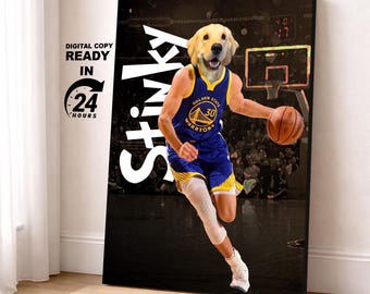 Golden State Basketball Team Pet Portrait, Custom NBA Team, Basketball Fan Gift Art, Custom Portrait, Funny Pet Lover (Digital Portrait)