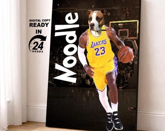 Los Angeles Basketball Team Pet Portrait, Custom NBA Team, Basketball Fan Gift Art, Custom Portrait, Funny Pet Lover Gift (Digital Portrait)