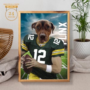 American football, Custom Green Bay Packers, Pet portrait, Football Pet Portrait, Football Gift Idea,Funny football Pet Canvas