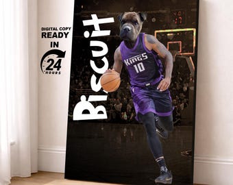 Sacramento Basketball Team Pet Portrait, Custom NBA Team, Basketball Fan Gift Art, Custom Portrait, Funny Pet Lover Gift (Digital Portrait)