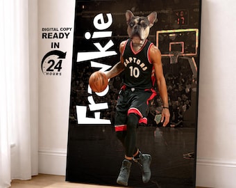 Toronto Basketball Team Pet Portrait, Custom NBA Team, Basketball Fan Gift Art, Custom Portrait, Funny Pet Lover Gift (Digital Portrait)