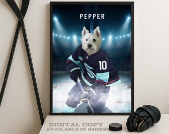 Personalize Seattle Hockey, Personalized Hockey Pet portrait (Digital Download)
