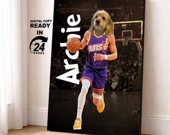 Phoenix Basketball Team Pet Portrait, Custom NBA Team, Basketball Fan Gift Art, Custom Portrait, Funny Pet Lover Gift (Digital Portrait)