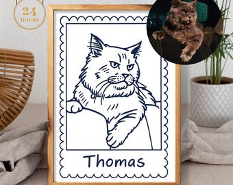 Custom Drawing Portrait | Line art Pet Portrait | Cat Portrait | Pet Gift | Unique pet portrait | Doggy Memories | Pet Loss Pet Memorial