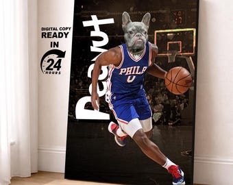 Philadelphia Basketball Team Pet Portrait, Custom NBA Team, Basketball Fan Gift Art, Custom Portrait, Funny Pet Lover (Digital Portrait)