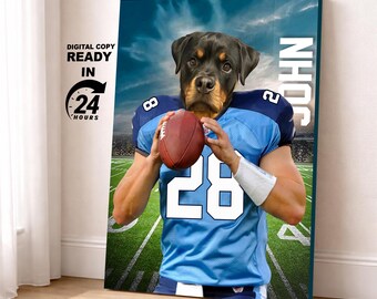 Retrato de mascota del equipo de fútbol americano de Tennessee, equipo de la NFL personalizado, regalo artístico para fanáticos del fútbol americano, idea de regalo de fútbol americano (retrato digital)