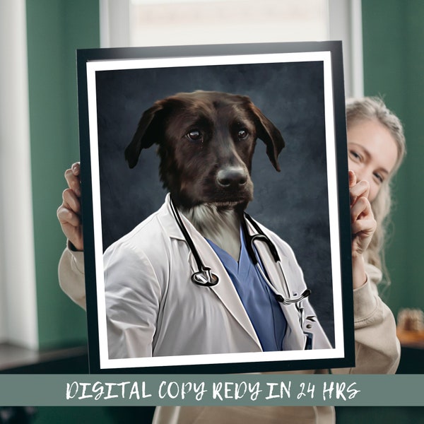Pet Doctor | Doctor Pet Portrait | Custom Pet Portrait in Doctor Style | Nurse | Gifts For Her | Christmas Gift | Digital Portraits