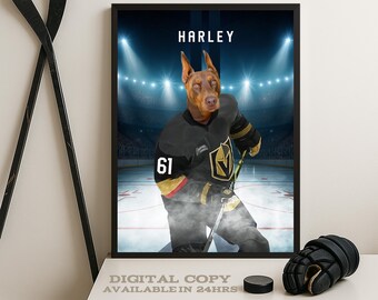 Personalize Vegas Golden Hockey, Personalized Hockey Pet portrait (Digital Download)