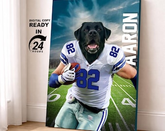 Dallas Football Team Pet Portrait, Custom NFL Team, football Fan gift art, Football Gift Idea (Digital Portrait)