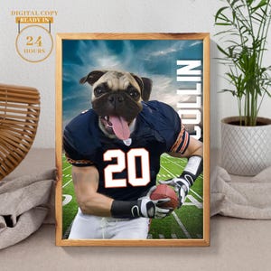 American football, Custom Chicago Bears, Pet portrait, Football Pet Portrait, Football Gift Idea,Funny football Pet Canvas