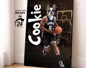 Brooklyn Basketball Team Pet Portrait, Custom NBA Team, Basketball Fan Gift Art, Custom Portrait, Funny Pet Lover Gift (Digital Portrait)