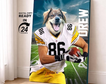 Pittsburgh Football Team Pet Portrait, Custom NFL Team, football Fan gift art, Football Gift Idea (Digital Portrait)