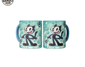Felix the Cat Turquoise Ceramic Mug – Vintage Cartoon Coffee Cup