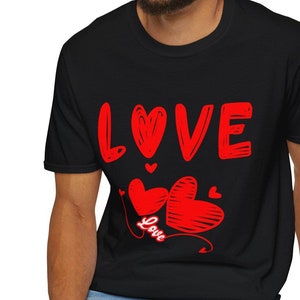 Love T-Shirt, Romantic Valentine&#39;s Day Red Hearts Design, Unisex Softstyle T-Shirt, Romantic Couples Gift, Anniversary Gift