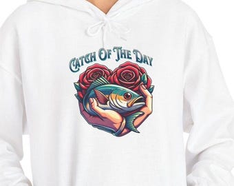 Sudadera con capucha "Pesca del día": regalo de San Valentín para un pescador