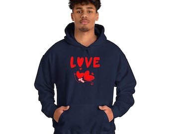 Romantic Red Heart Love Hoodie, Valentine's Day Couples Sweatshirt