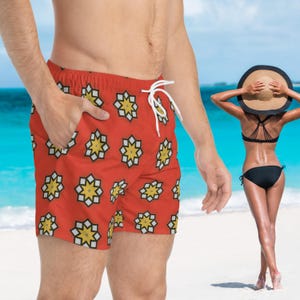 Bañador retro con estampados vibrantes para días soleados, estilo bohemio para la playa, estilo para la piscina, diversión de verano, trajes de baño para hombre, imprescindibles para las vacaciones.