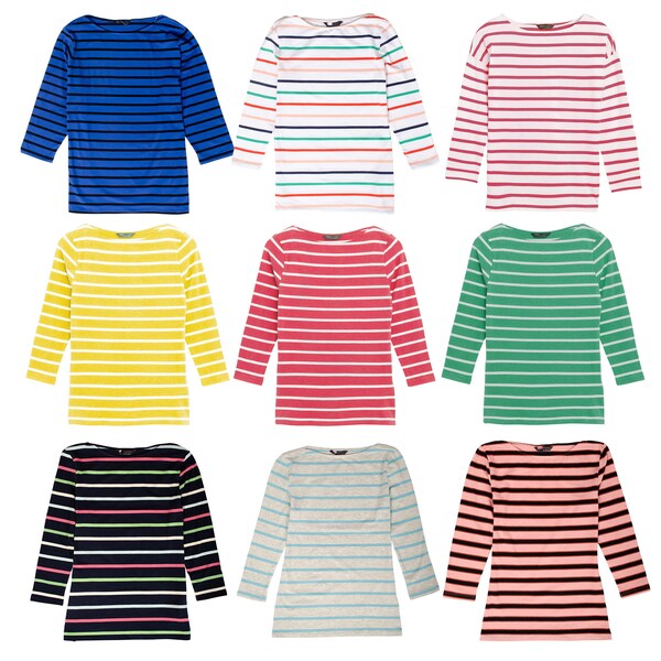 Striped Wide Neck 3/4 Sleeve Cotton Tops