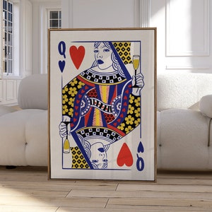 Queen of Hearts Art Print Speelkaart Artwork Maximalist Wall Art Ladies Night Bar Cart Preppy Esthetische Room Decor Esthetische Poster