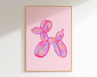 Pink Balloon Dog Printable Wall Art Preppy Pink Bedroom Decor Teens Posters for Dorm Modern Wall Art Trendy Digital Prints Cute Dog Art