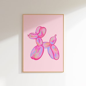 Pink Balloon Dog Printable Wall Art Preppy Pink Bedroom Decor Teens Posters for Dorm Modern Wall Art Trendy Digital Prints Cute Dog Art