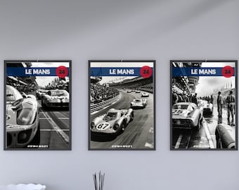 Vintage Le Mans Racing. Ihr erhaltet 3 coole Designs der kultigsten Rassen. Tolles Geschenk für Autoliebhaber. Geschenk für Mann