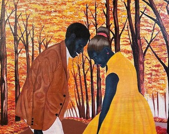 Autumn Love | Acrylic on Canvas Painting Wall Art African Art 83/59 cm Handmade